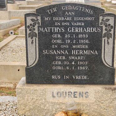 LOURENS Matthys Gerhardus 1893-1956 &amp; Susanna Hermina SWART 1903-1967