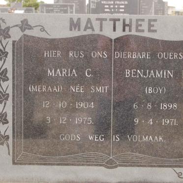 MATTHEE Benjamin B. 1898-1971 &amp; Maria C. SMIT 1904-1975