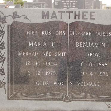 MATTHEE Benjamin B. 1898-1971 &amp; Maria C. SMIT 1904-1975