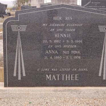 MATTHEE Hennie 1882-1966 &amp; Anna TANK 1880-1976