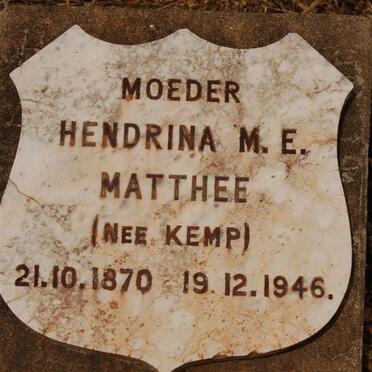 MATTHEE Hendrina M.E. nee KEMP 1870-1946