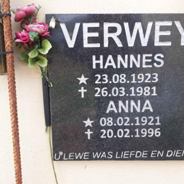 VERWEY Hannes 1923-1981 &amp; Anna 1921-1996