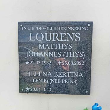 LOURENS Matthys Johannes 1932-2022 & Helena Bertina PRINS 1940-