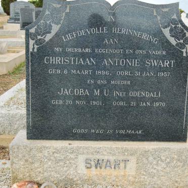 SWART Christiaan Antonie 1896-1957 &amp; Jacoba M.U. ODENDAL 1901-1970