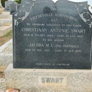 SWART Christiaan Antonie 1896-1957 &amp; Jacoba M.U. ODENDAL 1901-1970