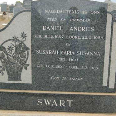 SWART Daniel Andries 1897-1958 &amp; Susarah Maria Susanna FICK 1900-1985