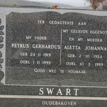 SWART Petrus Gerhardus 1919-1993 &amp; Aletta Johanna 1924-1989