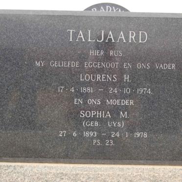 TALJAARD Lourens H. 1881-1974 &amp; Sophia M. UYS 1893-1978