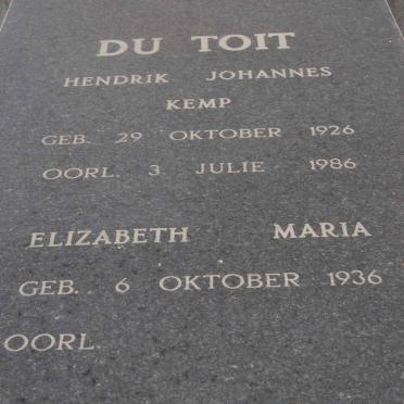 TOIT Hendrik Johannes Kemp, du 1926-1986 &amp; Elizabeth Maria 1936-