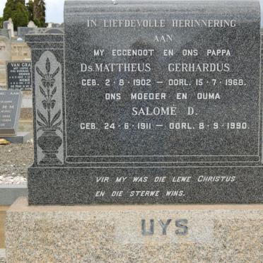 UYS Mattheus Gerhardus 1902-1968 &amp; Salome D. 1911-1990