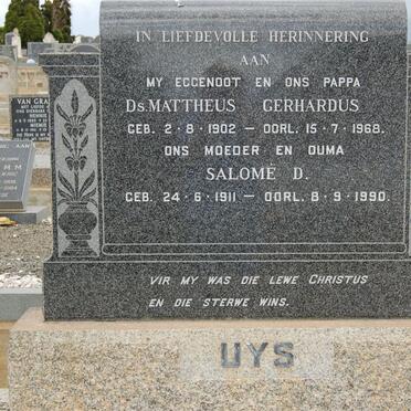 UYS Mattheus Gerhardus 1902-1968 &amp; Salome D. 1911-1990