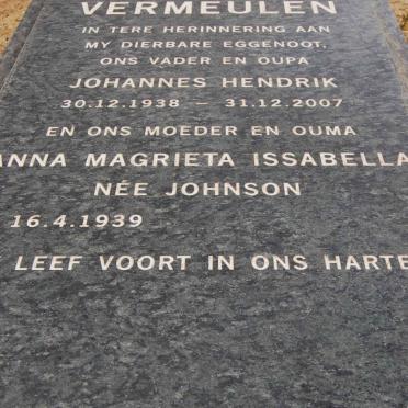 VERMEULEN Johannes Hendrik 1938-2007 &amp; Anna Magrieta Issabella JOHNSON 1939-