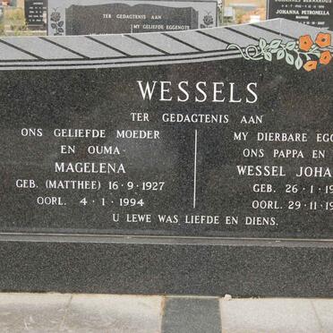 WESSELS Wessel Johannes 1920-1987 &amp; Magelena MATTHEE 1927-1994