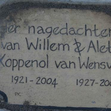 WENSVEEN Willem, Koppenol van 1921-2004 &amp; Aletta 1927-2003