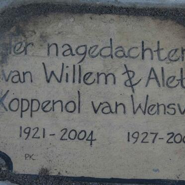 WENSVEEN Willem, Koppenol van 1921-2004 &amp; Aletta 1927-2003