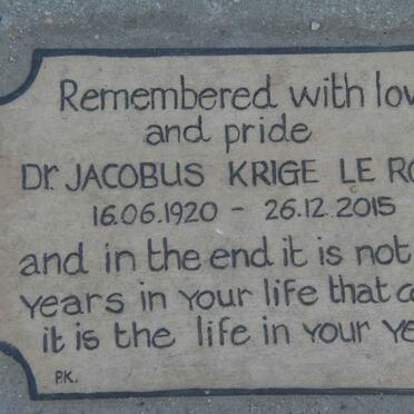 ROUX Jacobus Krige, le 1920-2015