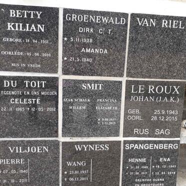 GROENEWALD Dirk C.T. 1938- &amp; Amanda 1940- :: VAN RIEL :: TOIT Celesté, du 1965-2012 :: VILJOEN Pierre 1940-2011