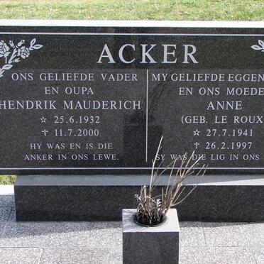 ACKER Hendrik Mauderich 1932-2000 &amp; Anne LE ROUX 1941-1997