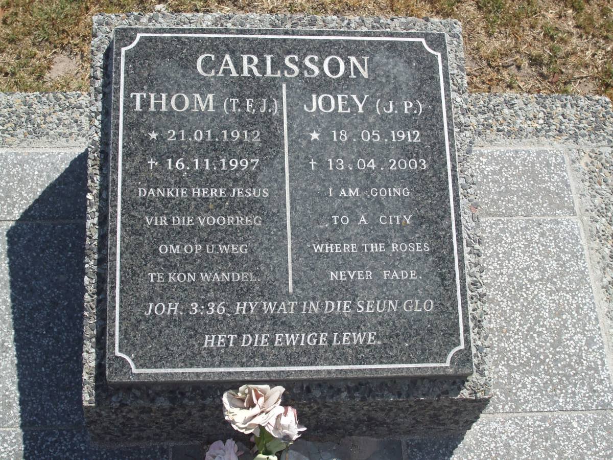 CARLSSON T.F.J. 1912-1997 &amp; J.P. 1912-2003