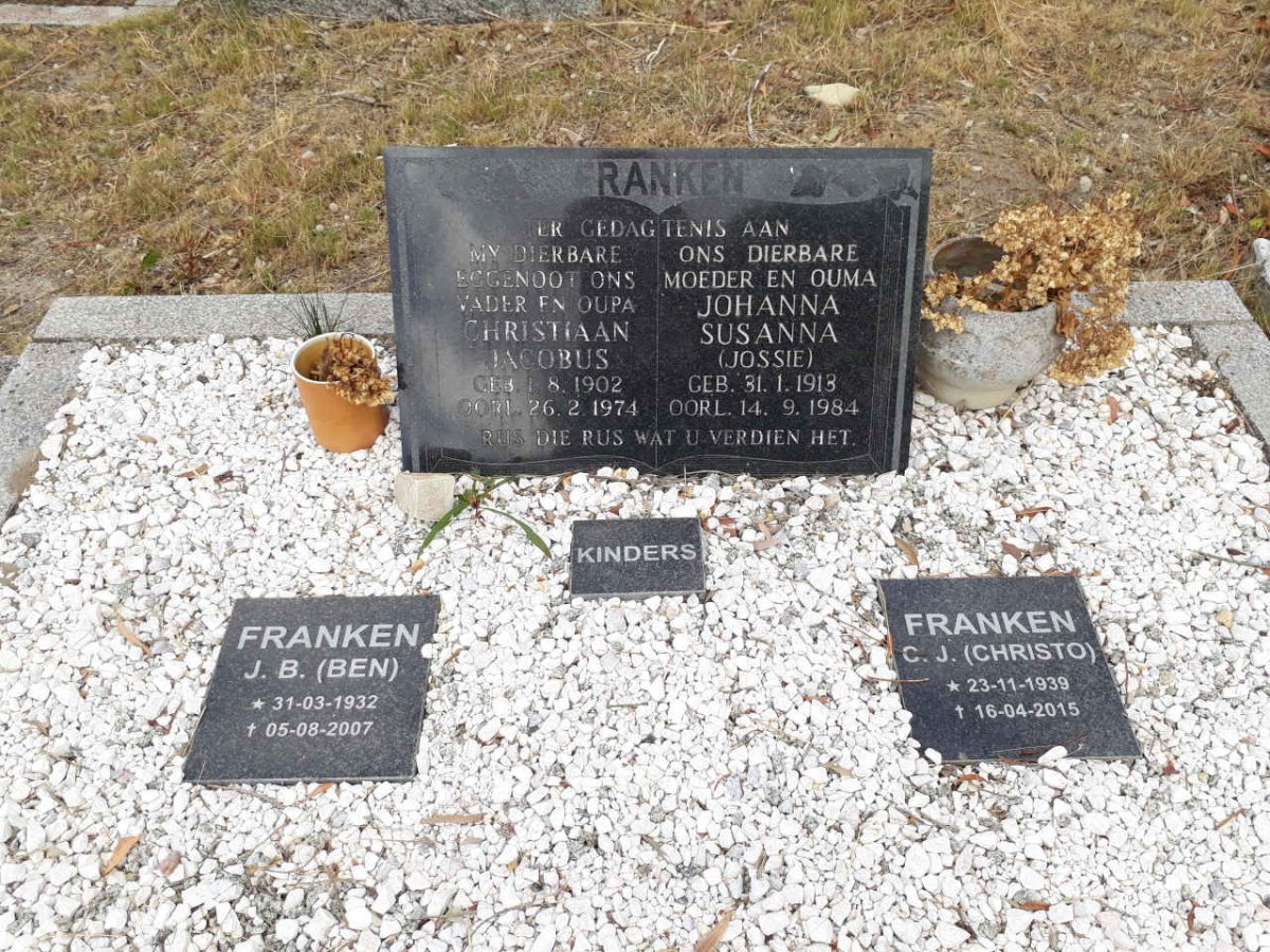 FRANKEN Christiaan Jacobus 1902-1974 &amp; Johanna Susanna 1913-1984 :: FRANKEN J.B. 1932-2007 :: FRANKEN C.J. 1939-2015