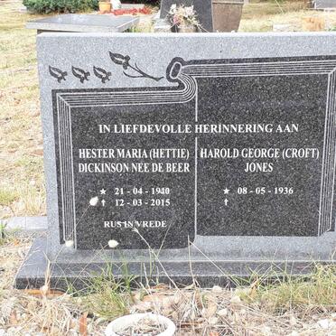 JONES Harold George 1936- :: DICKINSON Hester Maria nee DE BEER 1940-2015