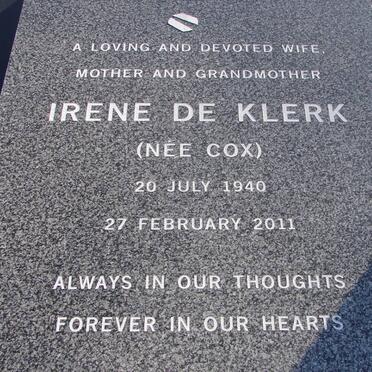 KLERK Irene, de nee COX 1940-2011