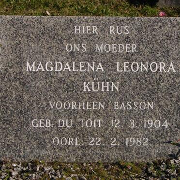 KÜHN Magdalena Leonora voorheen BASSON nee DU TOIT 1904-1982