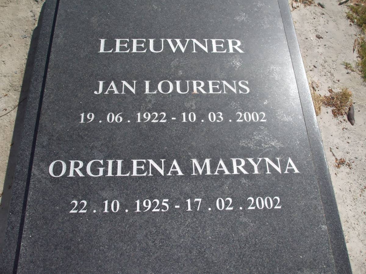LEEUWNER Jan Lourens 1922-2002 &amp; Orgilena Mary 1925-2002