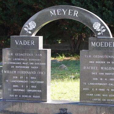 MEYER Willem Ferdinand 1894-1968 &amp; Rachel Magdalene VAN ROOYEN 1901-1985