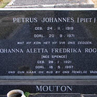 MOUTON Petrus Johannes 1919-1971 &amp; Johanna Aletta Fredrika Rogotta SPENCE 1921-1997