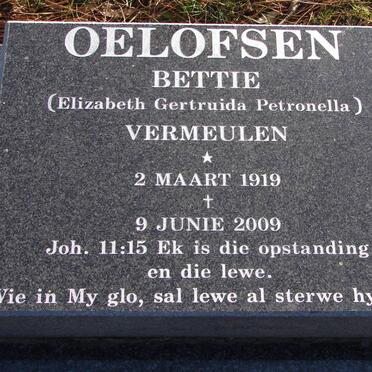OELOFSEN Elizabeth Gertruida Petronella nee VERMEULEN 1919-2009