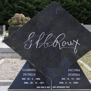 ROUX Gabriel Petrus, le 1920-1971 &amp; Jacoba Jemima 1921-2009