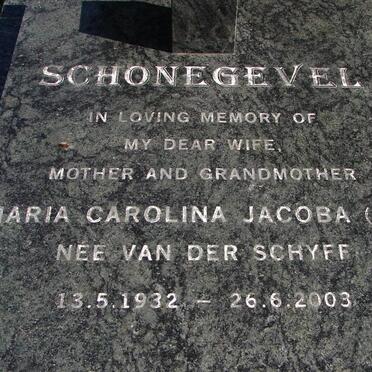 SCHONEGEVEL Maria Carolina Jacoba nee VAN DER SCHYFF 1932-2003