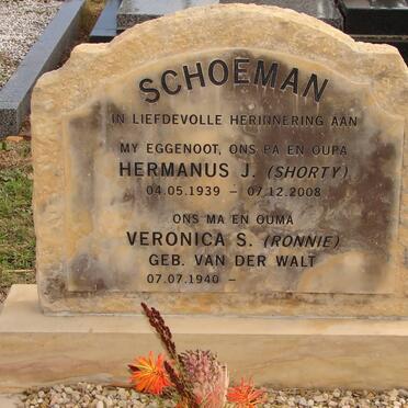 SCHOEMAN Hermanus J. 1939-2008 &amp; Veronica S. VAN DER WALT 1940-