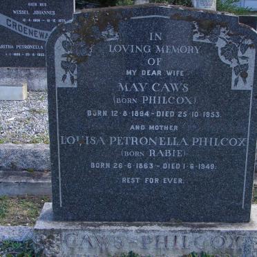 CAWS May nee PHILCOX 1894-1953 :: PHILCOX Louisa Petronella nee RABIE 1863-1949