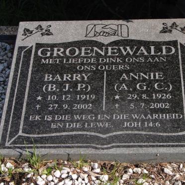 GROENEWALD B.J.P. 1919-2002 &amp; A.G.C. 1926-2002