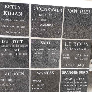 GROENEWALD Dirk C.T. 1938- &amp; Amanda 1940- :: VAN RIEL :: TOIT Celesté, du 1965-2012 :: VILJOEN Pierre 1940-2011