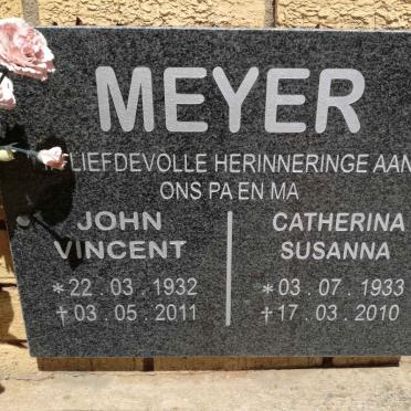 MEYER John Vincent 1932-2011 &amp; Catherina Susanna 1933-2010
