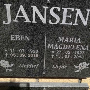 JANSEN Eben 1920-2018 &amp; Maria Magdelena 1927-2018