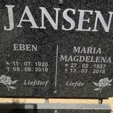 JANSEN Eben 1920-2018 &amp; Maria Magdelena 1927-2018