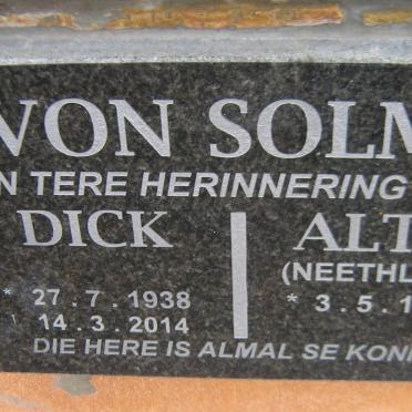 SOLMS Dick, von 1938-2014 &amp; Alta NEETHLING 1939-