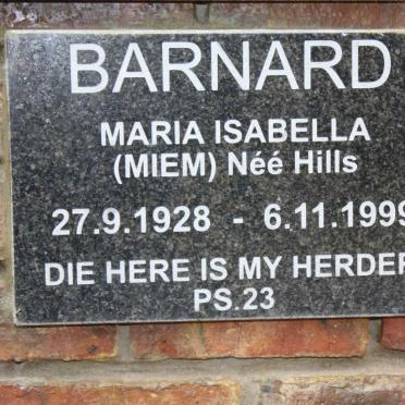 BARNARD Maria Isabella nee HILLS 1928-1999