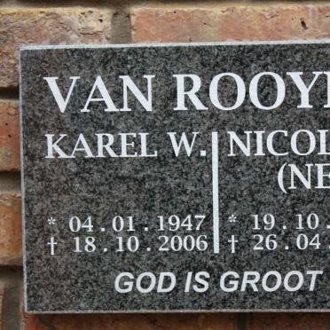ROOYEN Karel W., van 1947-2006 &amp; Nicolene NEL 1952-1990