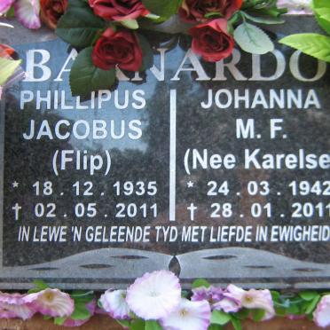 BARNARDO Phillipus Jacobus 1935-2011 &amp; Johanna M.F. KARELSE 1942-2011