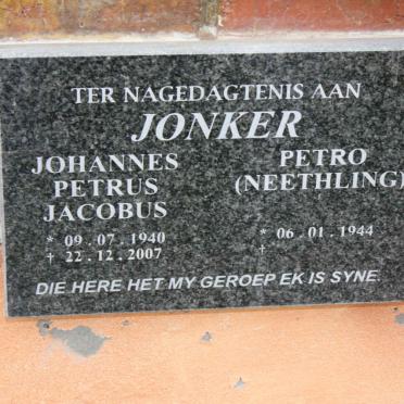 JONKER Johannes Petrus Jacobus 1940-2007 &amp; Petro NEETHLING 1944-