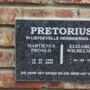 PRETORIUS Martienus Prinslo 1925-2004 &amp; Elizabeth Wilhelmina 1926-