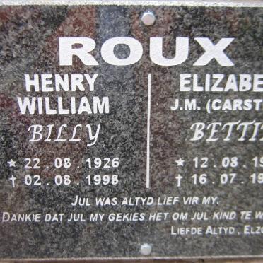 ROUX Henry William 1926-1998 &amp; Elizabeth J. M. CARSTENS 1924-1994