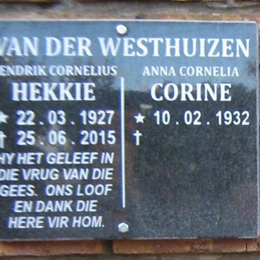 WESTHUIZEN Hendrik Cornelius, van der 1927-2015 &amp; Anna Cornelia 1932-