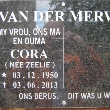 MERWE Cora, van der nee ZEELIE 1950-2013