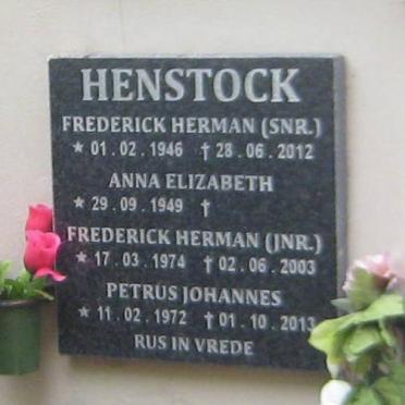 HENSTOCK Frederick Herman 1946-2012 &amp; Anna Elizabeth 1949- :: HENSTOCK Petrus Johannes 1972-2013